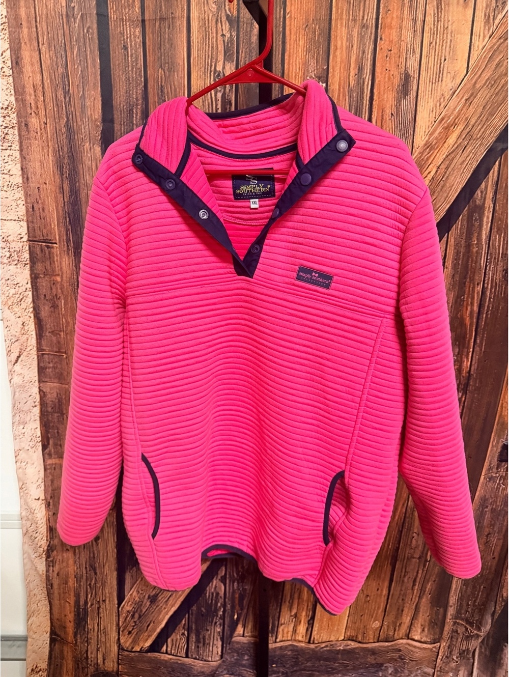 Simply Southern Women's XXL Pink Ribbed Pullover Fleece Sweatshirt